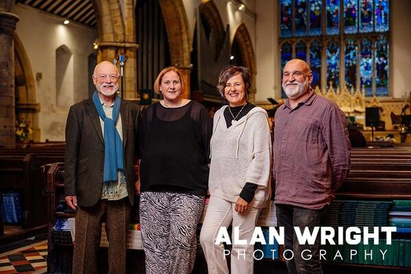 Poets Barry Smith, Liz Barnes, Theresa Goody and  Simon Zec at St Mary’s Church (©AAH/Alan Wright) Poets Barry Smith, Liz Barnes, Theresa Goody and  Simon Zec at St Mary’s Church (©AAH/Alan Wright)